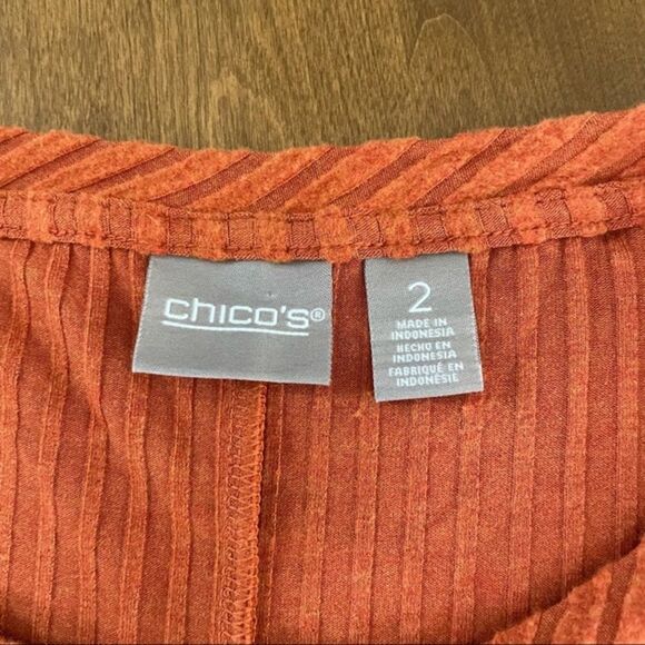Chico’s Rust Orange Ribbed Dolman Sleeve Stretch Top Size 2 (L/XL) - Picture 2 of 9